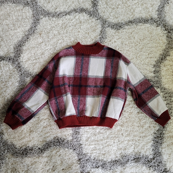 Tops - Plaid Crew Neck Sweatshirt | Size S